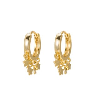 Dangly Five Star Sterling Silver Hoop Earrings